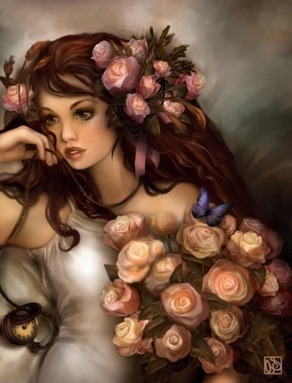 Marron ... jolies femme et jolies roses